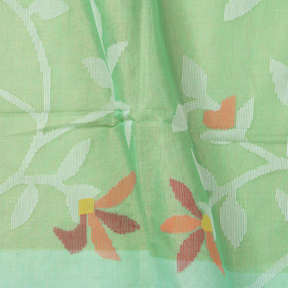 Pastel Green And Turquoise Tissue Sequins Dhakai Jamdani Mulmul Silk Saree For Party Wear PV MJ 128
