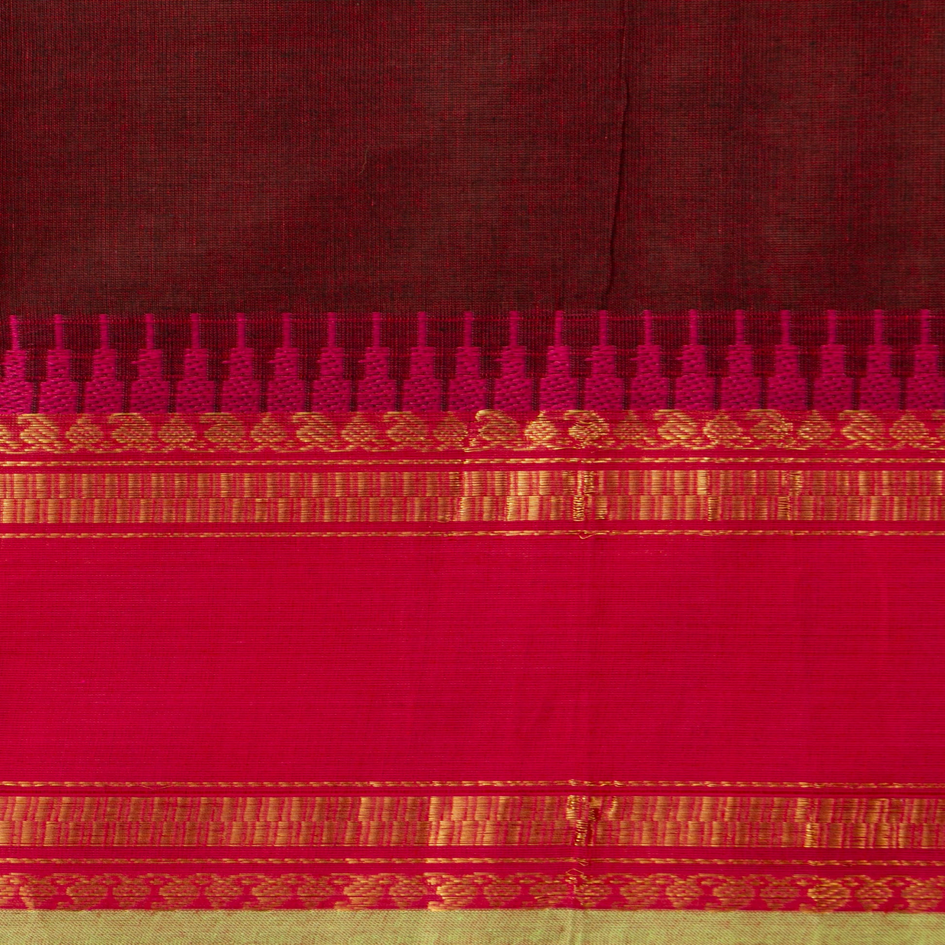 Maroon And Pink Kanchi Cotton Saree For Festive Wear PV MM KC 915 - Cotton Saree - Panjavarnam PV MM KC 915