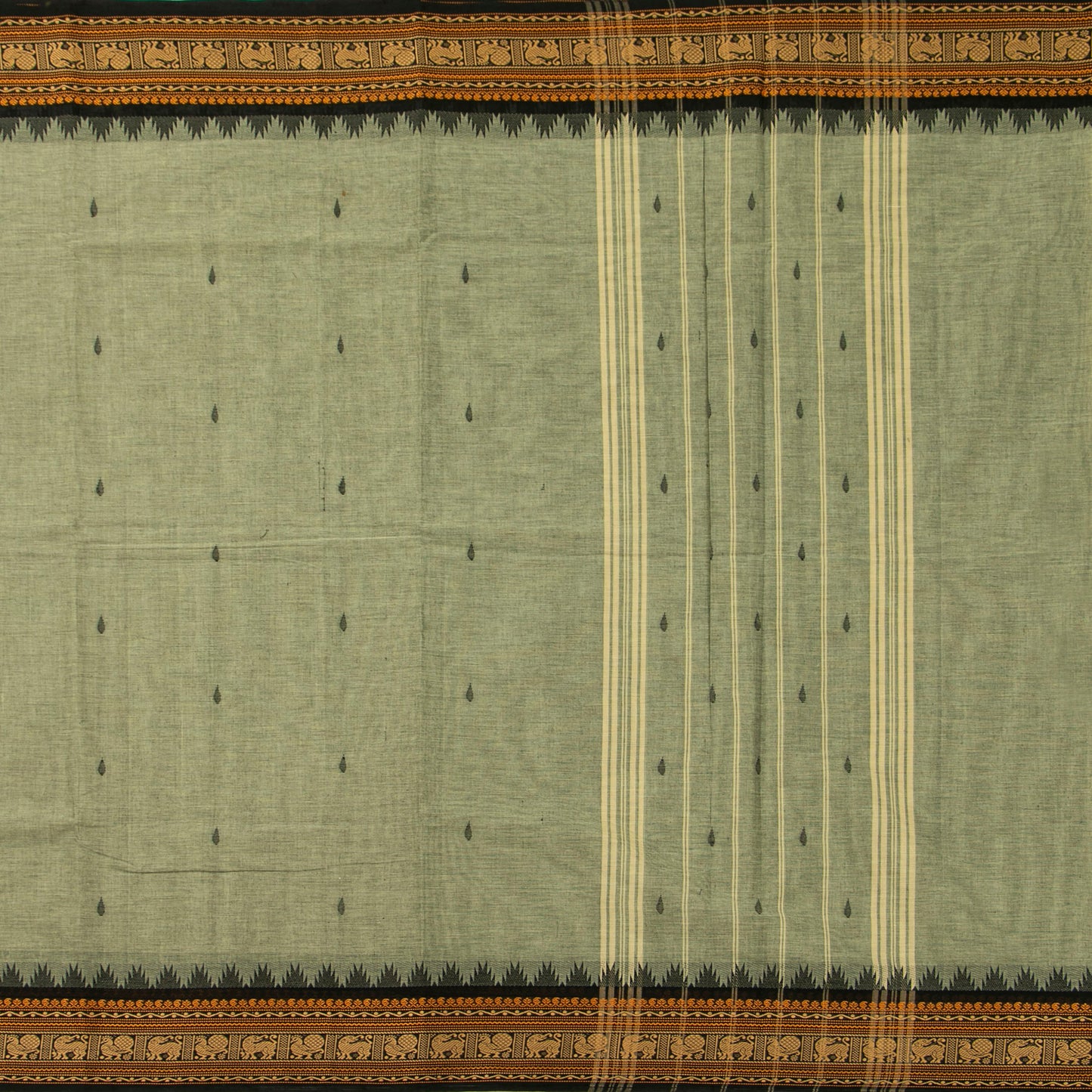 Elachi Green And Black Kanchi Cotton Saree For Festive Wear PV MM KC 917