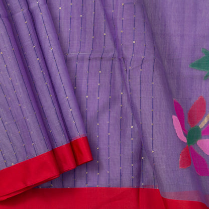 Lilac And Red Dhakai Jamdhani Mulmul Silk Saree For Office Wear PV MJ 121