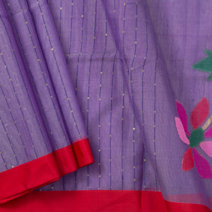 Lilac And Red Dhakai Jamdhani Mulmul Silk Saree For Office Wear PV MJ 121