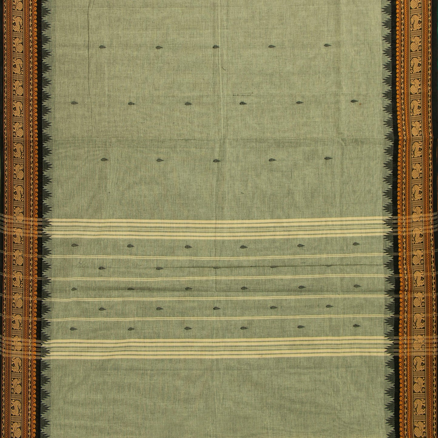 Elachi Green And Black Kanchi Cotton Saree For Festive Wear PV MM KC 917
