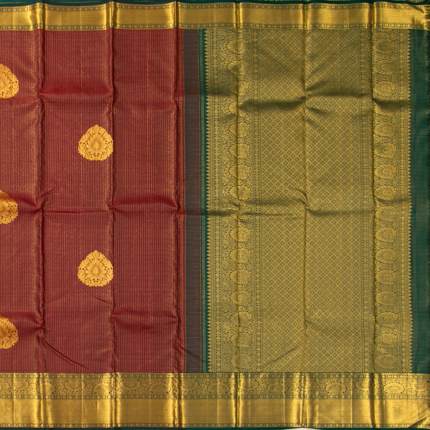 Maroon And Green Kanchipuram Silk Saree For Wedding Wear PV NYC 1542