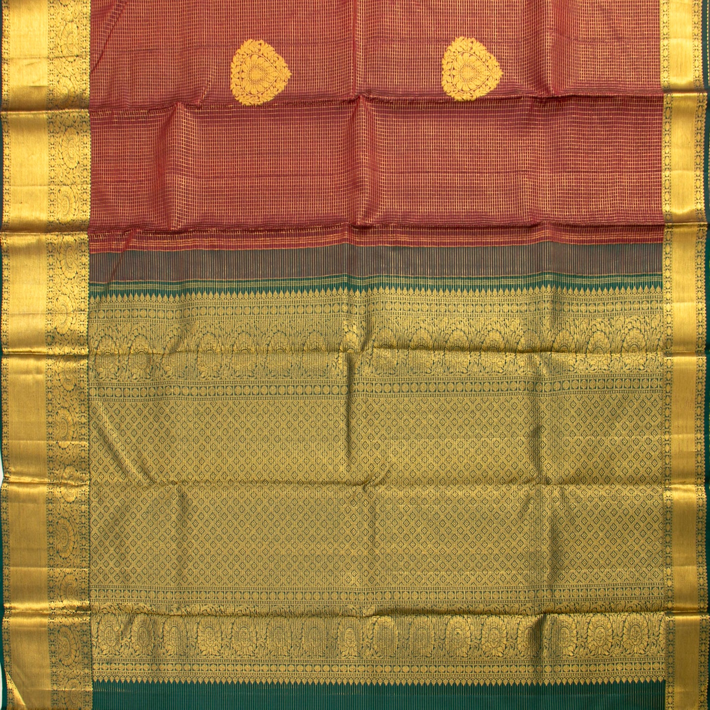 Maroon And Green Kanchipuram Silk Saree For Wedding Wear PV NYC 1542