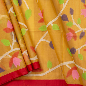 Yellow Ochre And Red Tissue Sequins Dhakai Jamdani Mulmul Silk Saree For Party Wear PV MJ 129
