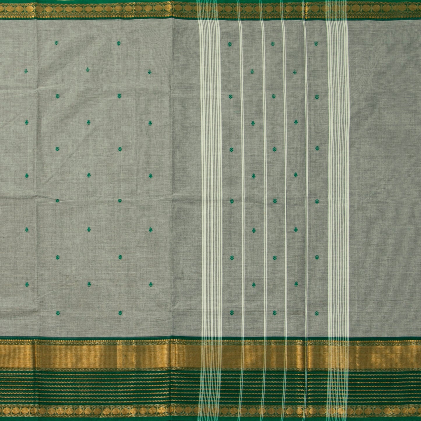 Grey And Green Kanchi Cotton Saree For Festive Wear PV MM KC 879 - Cotton Saree - Panjavarnam PV MM KC 879