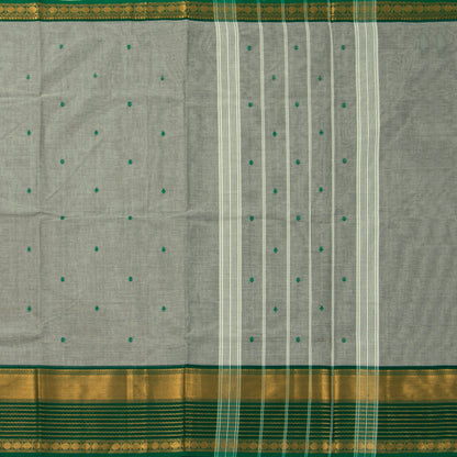 Grey And Green Kanchi Cotton Saree For Festive Wear PV MM KC 879 - Cotton Saree - Panjavarnam PV MM KC 879