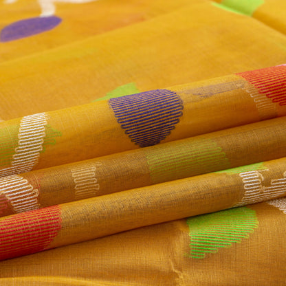 Yellow Ochre And Red Tissue Sequins Dhakai Jamdani Mulmul Silk Saree For Party Wear PV MJ 129