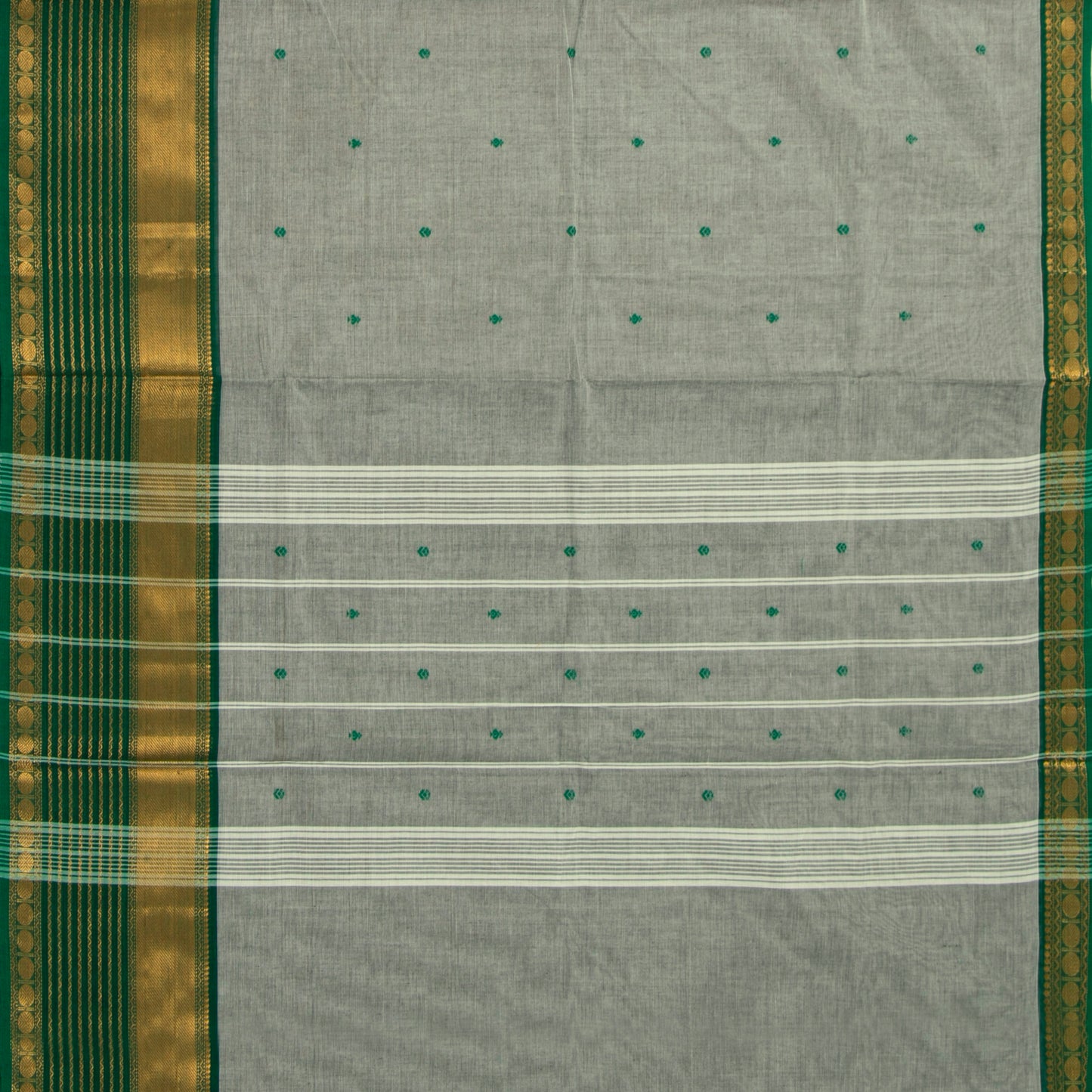Grey And Green Kanchi Cotton Saree For Festive Wear PV MM KC 879 - Cotton Saree - Panjavarnam PV MM KC 879