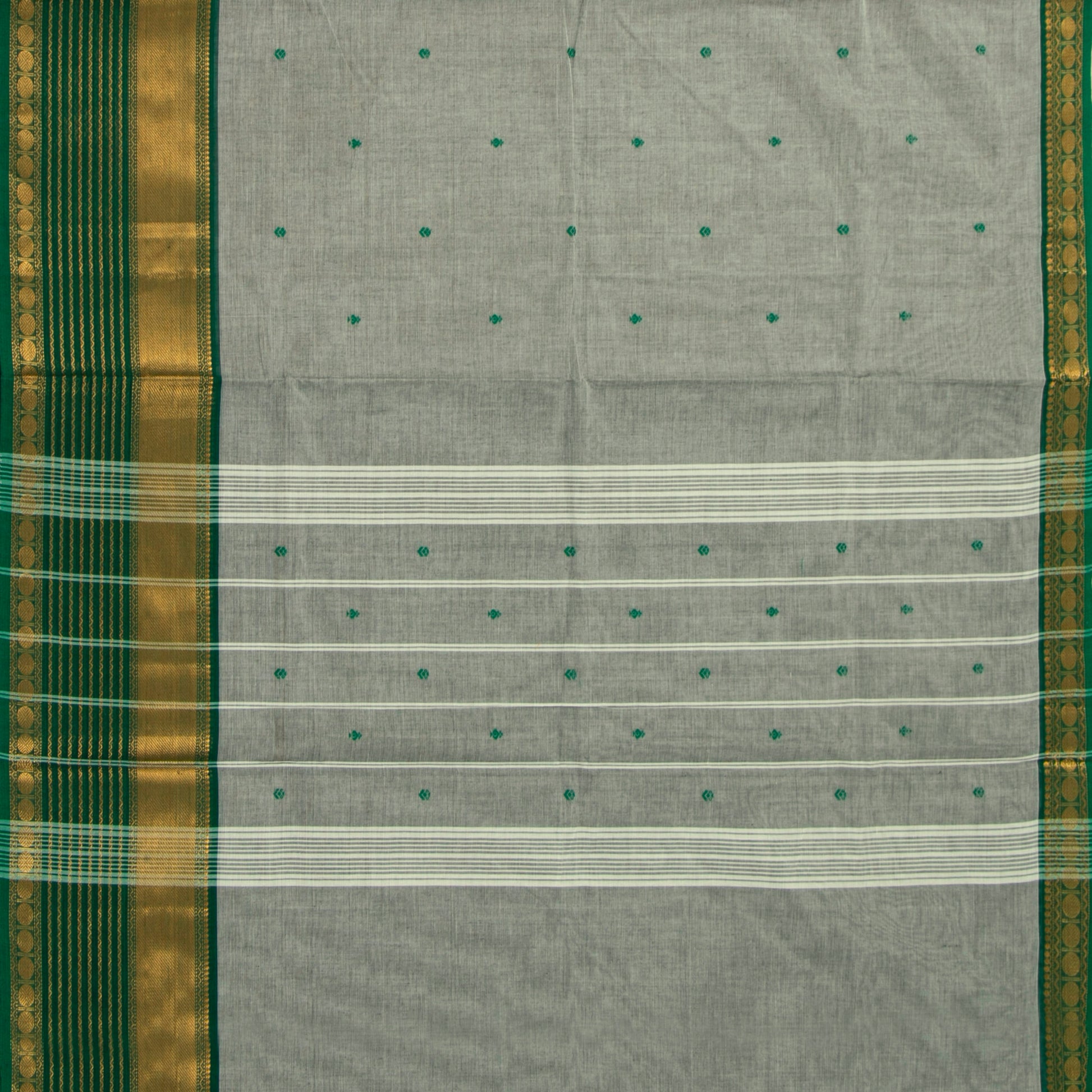 Grey And Green Kanchi Cotton Saree For Festive Wear PV MM KC 879 - Cotton Saree - Panjavarnam PV MM KC 879