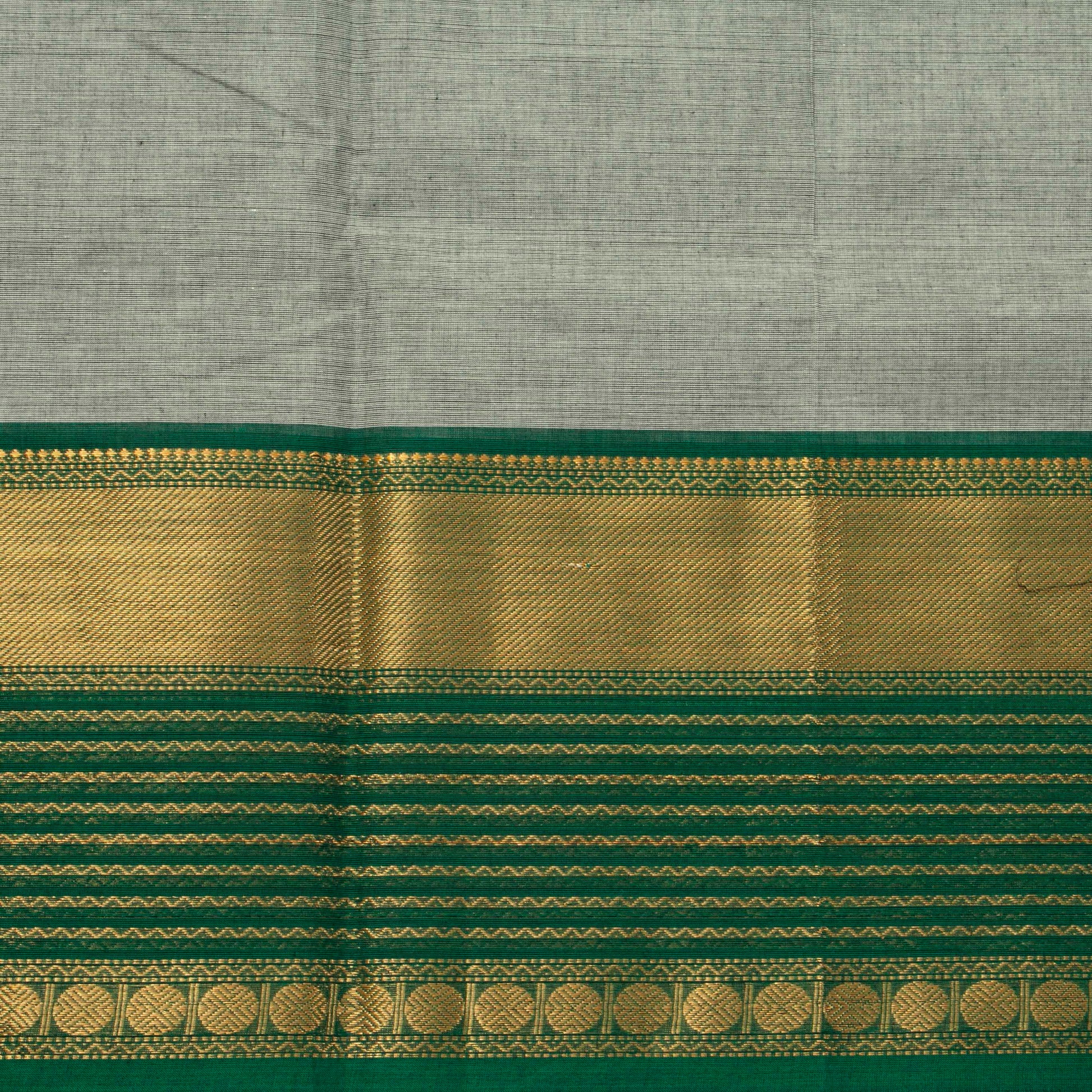 Grey And Green Kanchi Cotton Saree For Festive Wear PV MM KC 879 - Cotton Saree - Panjavarnam PV MM KC 879