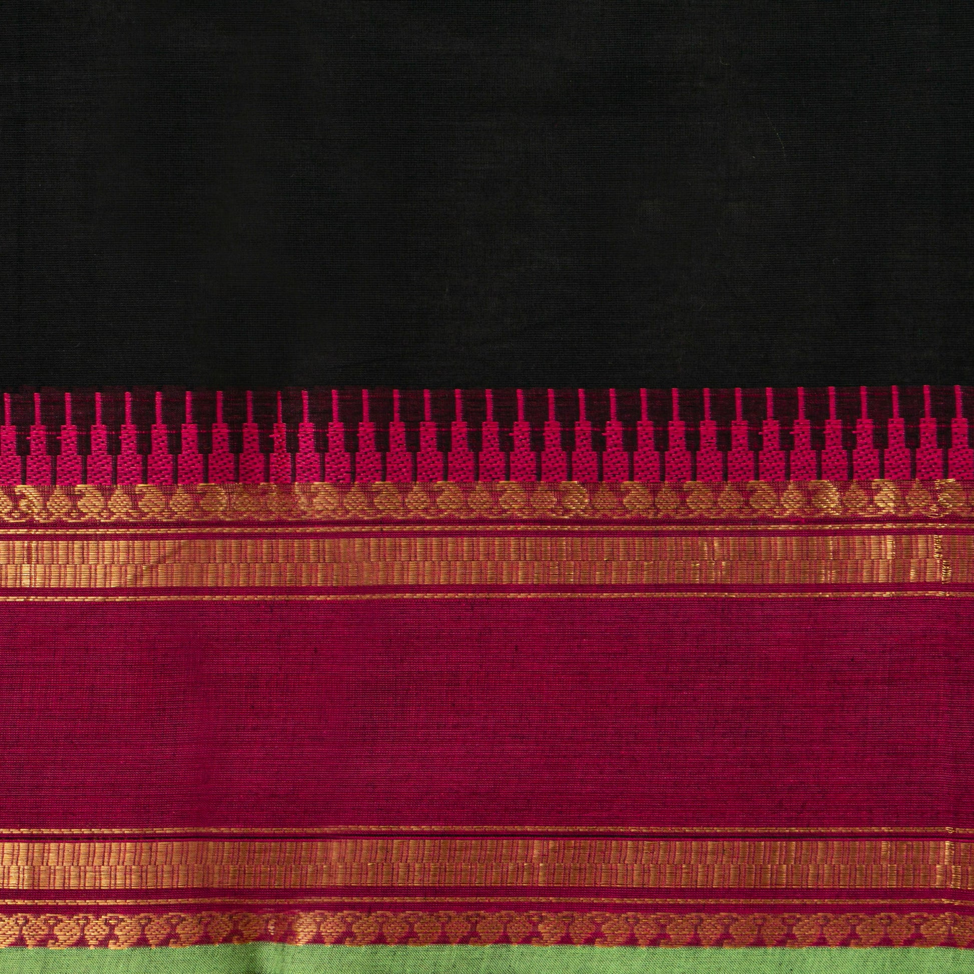Black And Pink Kanchi Cotton Saree For Festive Wear PV MM KC 888 - Cotton Saree - Panjavarnam PV MM KC 888