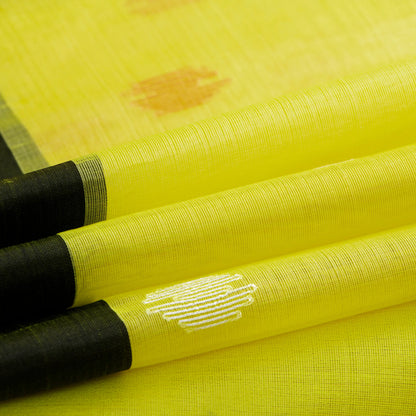 Lime Yellow And Black Dhakai Jamdhani Mulmul Silk Saree For Office Wear PV MJ 117