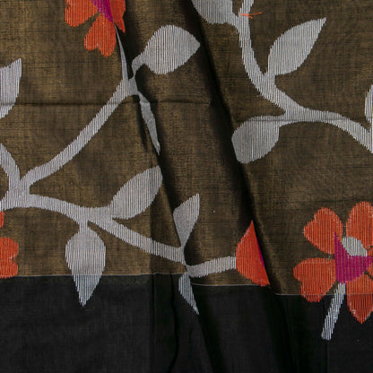 Brown And Black Tissue Sequin Dhakai Jamdhani Mulmul Silk Saree For Party Wear PV MJ 122