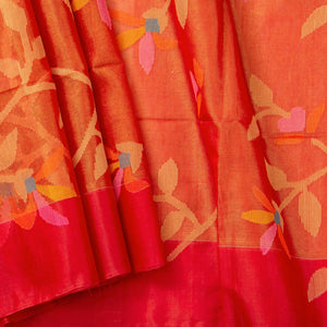 Orange And Red Tissue Sequins Dhakai Jamdani Mulmul Silk Saree PV MJ 127