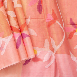 Pastel Peach Tissue Sequins Dhakai Jamdani Mulmul Silk Saree For Party Wear PV MJ 124