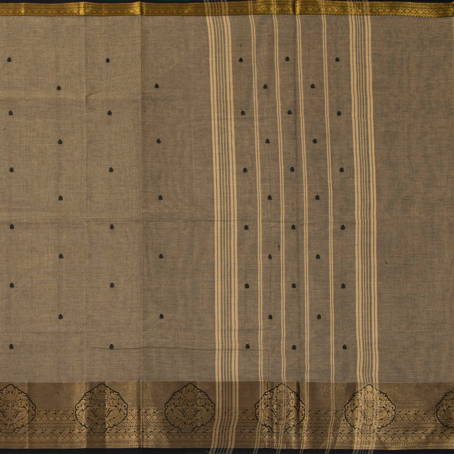 Fawn And Black Kanchi Cotton Saree For Festive Wear PV MM KC 889
