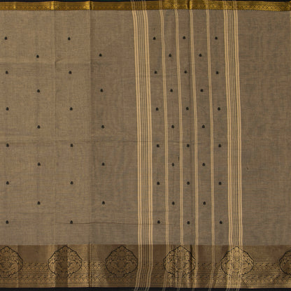 Fawn And Black Kanchi Cotton Saree For Festive Wear PV MM KC 889