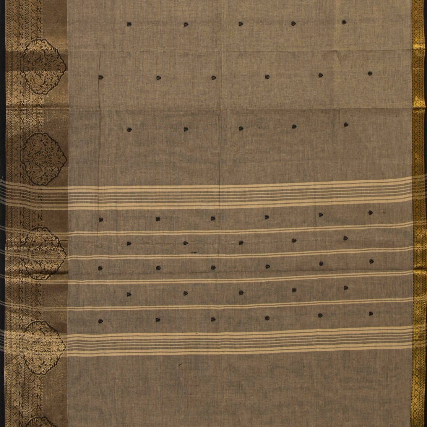 Fawn And Black Kanchi Cotton Saree For Festive Wear PV MM KC 889
