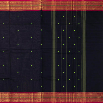 Navy Blue And Pink Kanchi Cotton Saree For Festive Wear PV MM KC 913 - Cotton Saree - Panjavarnam PV MM KC 913