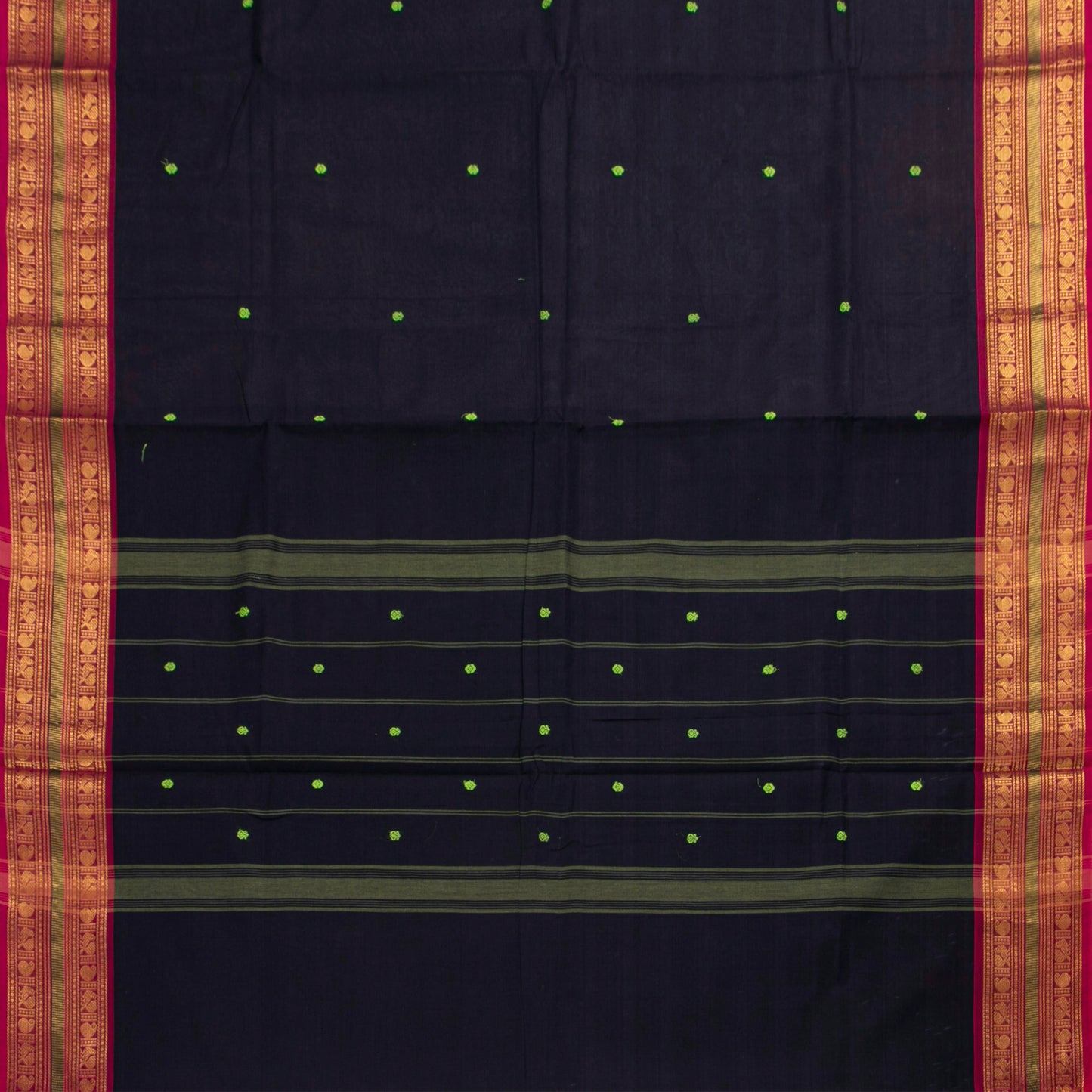 Navy Blue And Pink Kanchi Cotton Saree For Festive Wear PV MM KC 913 - Cotton Saree - Panjavarnam PV MM KC 913