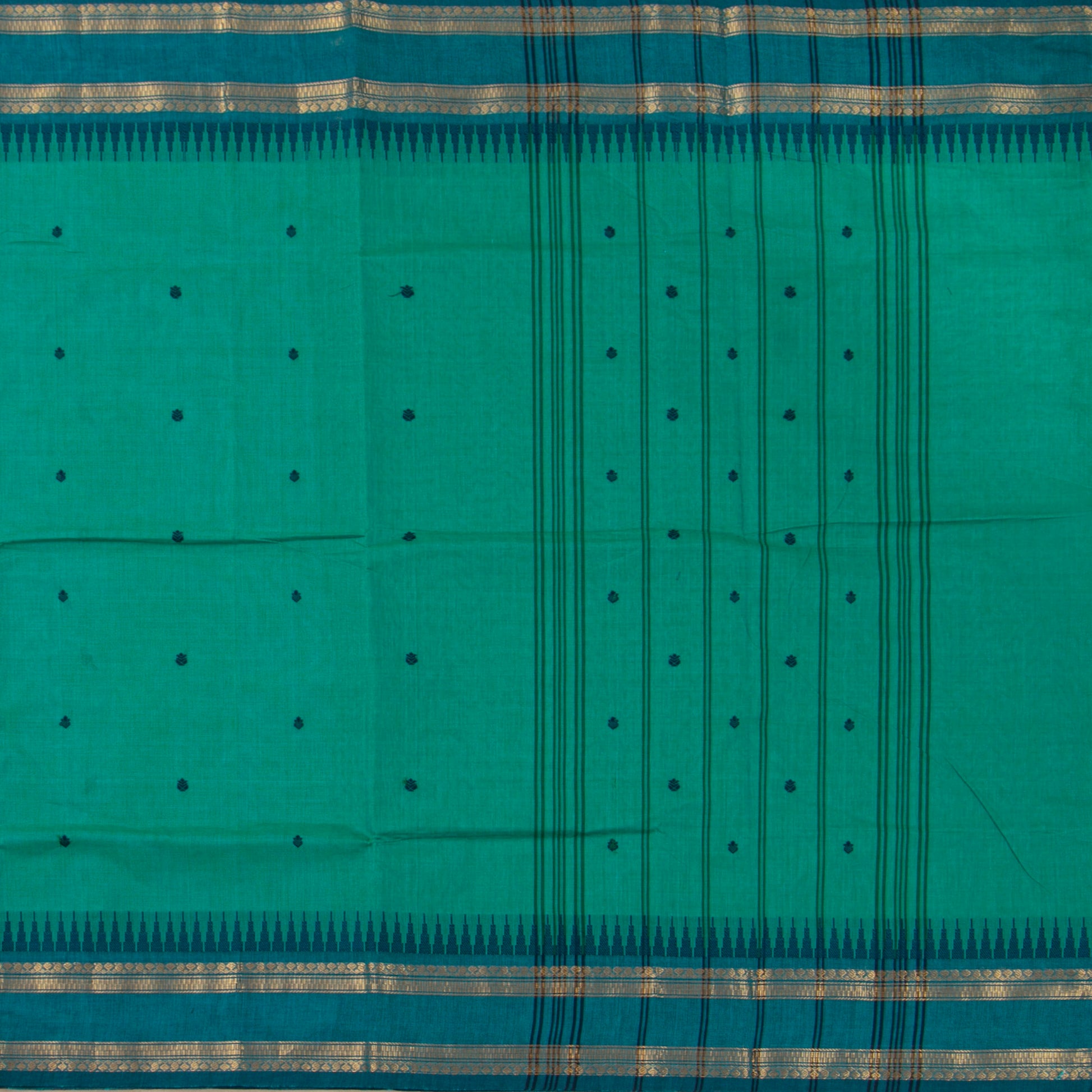 Teal And Blue Kanchi Cotton Saree For Festive Wear PV MM KC 914 - Cotton Saree - Panjavarnam PV MM KC 914