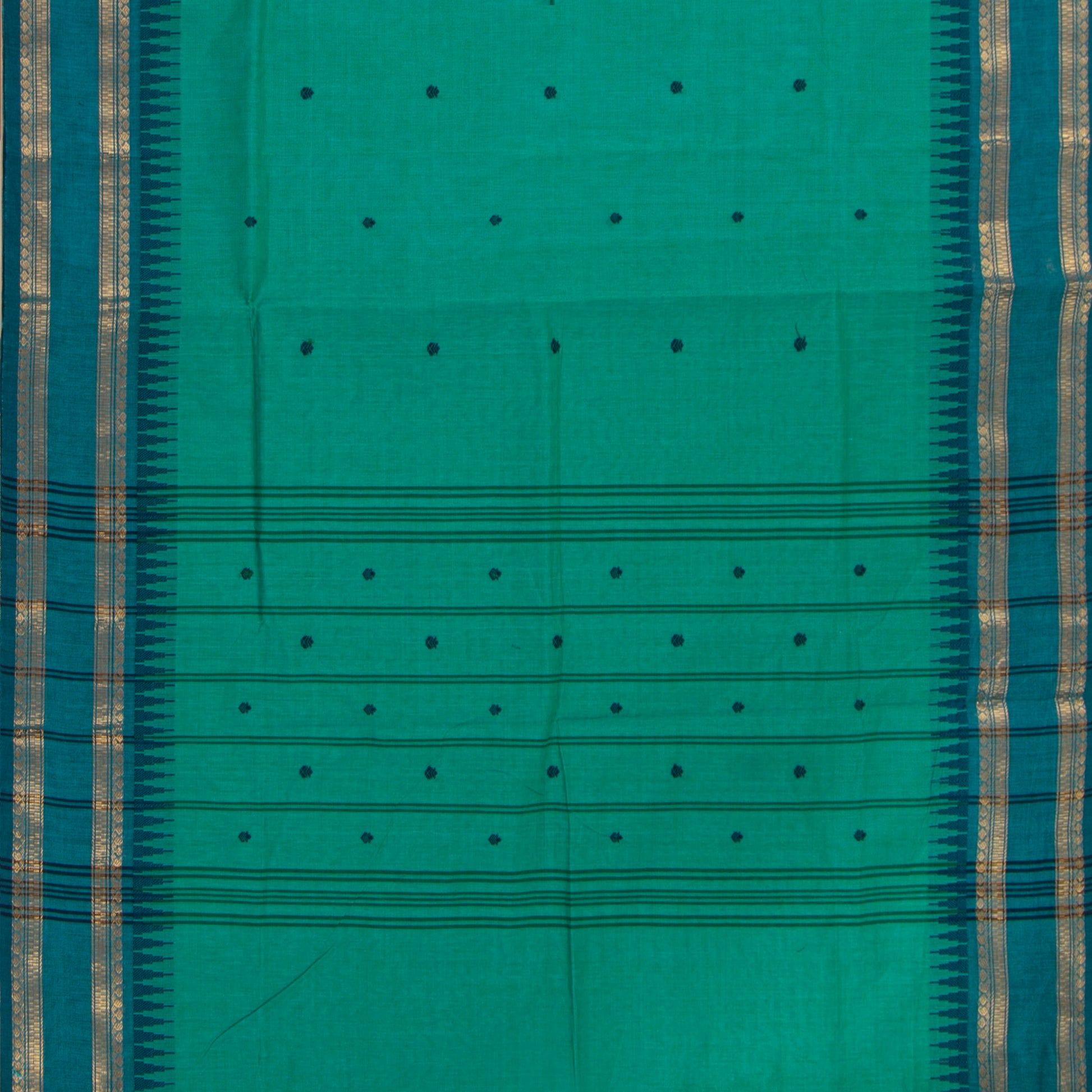 Teal And Blue Kanchi Cotton Saree For Festive Wear PV MM KC 914 - Cotton Saree - Panjavarnam PV MM KC 914