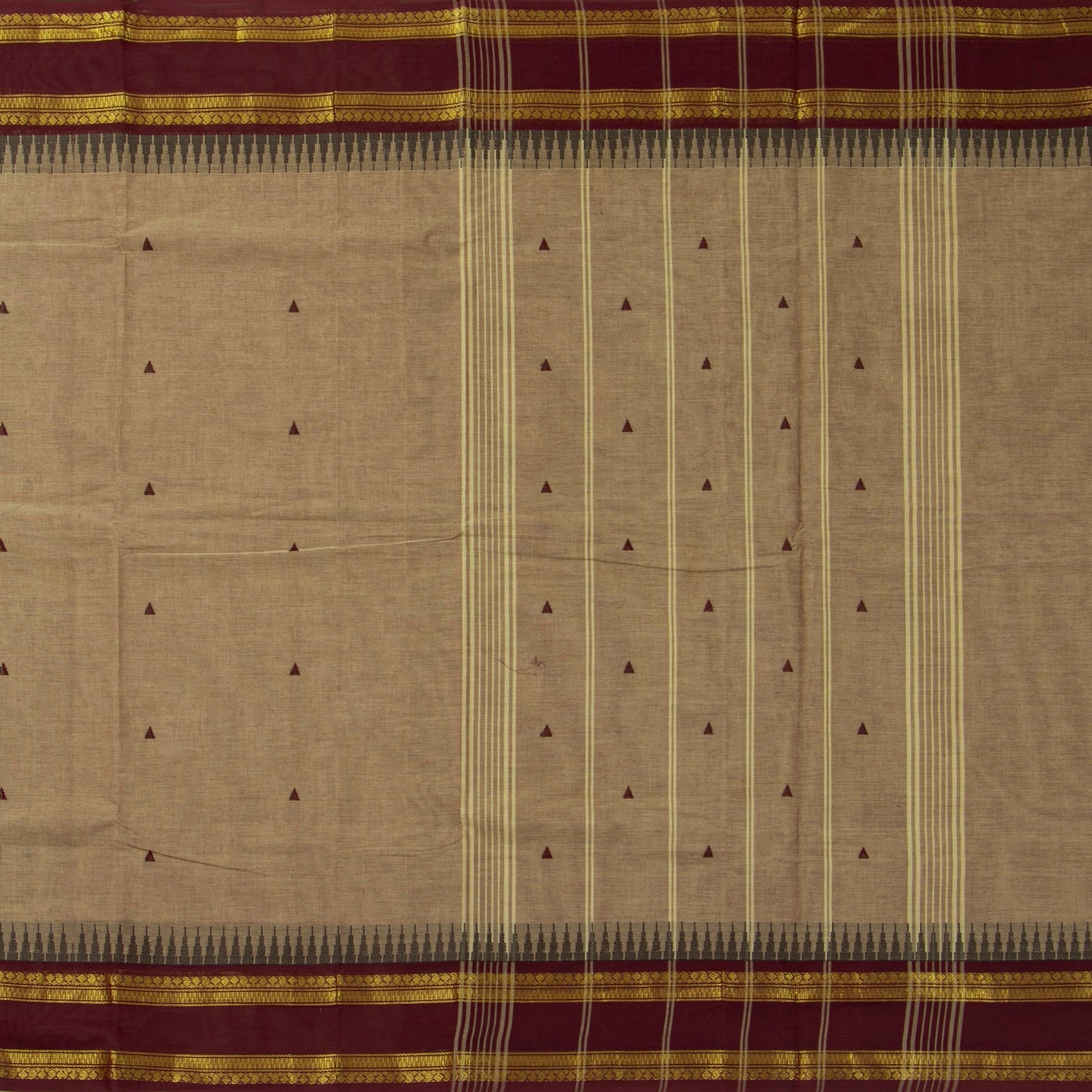 Beige And Maroon Kanchi Cotton Saree For Festive Wear PV MM KC 910 - Cotton Saree - Panjavarnam PV MM KC 910