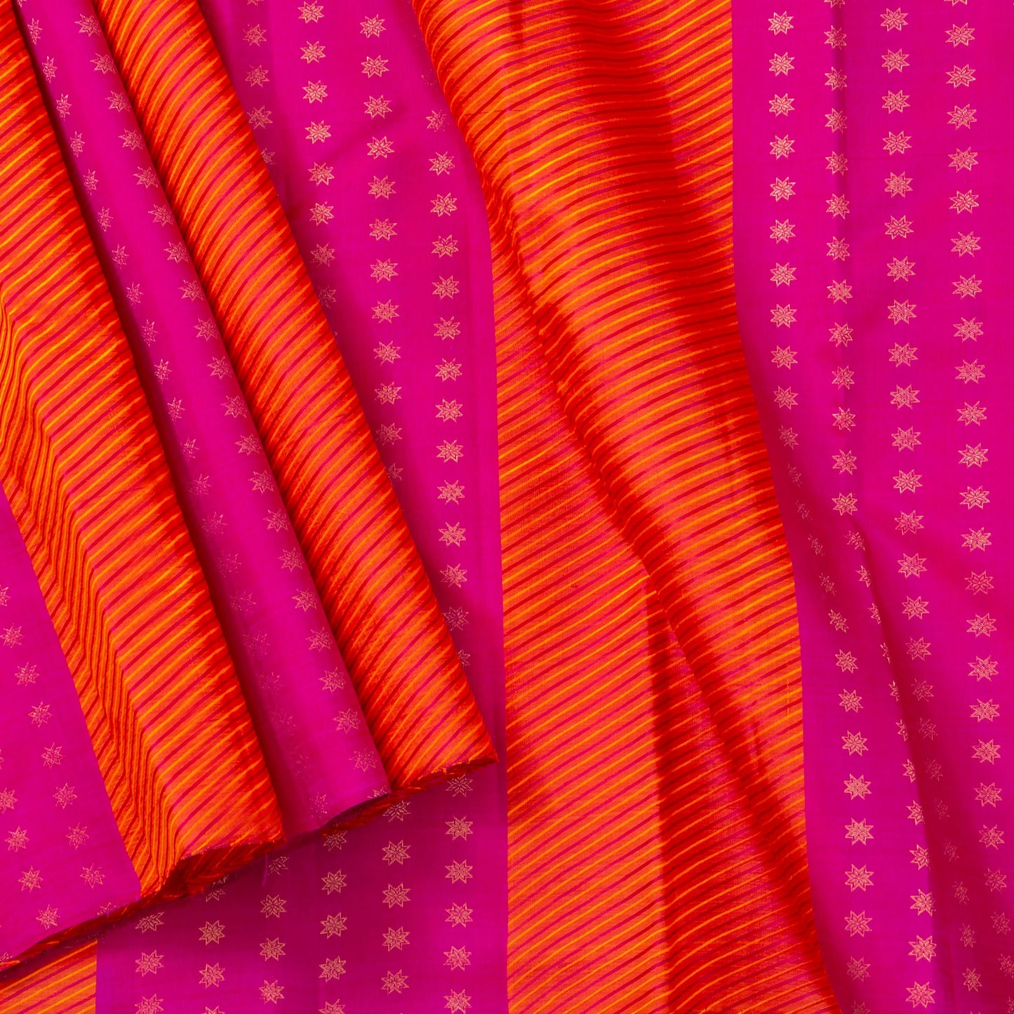 Pink Orange And Mustard Borderless Kanchipuram Silk Saree For Festive Wear PV GTA 106