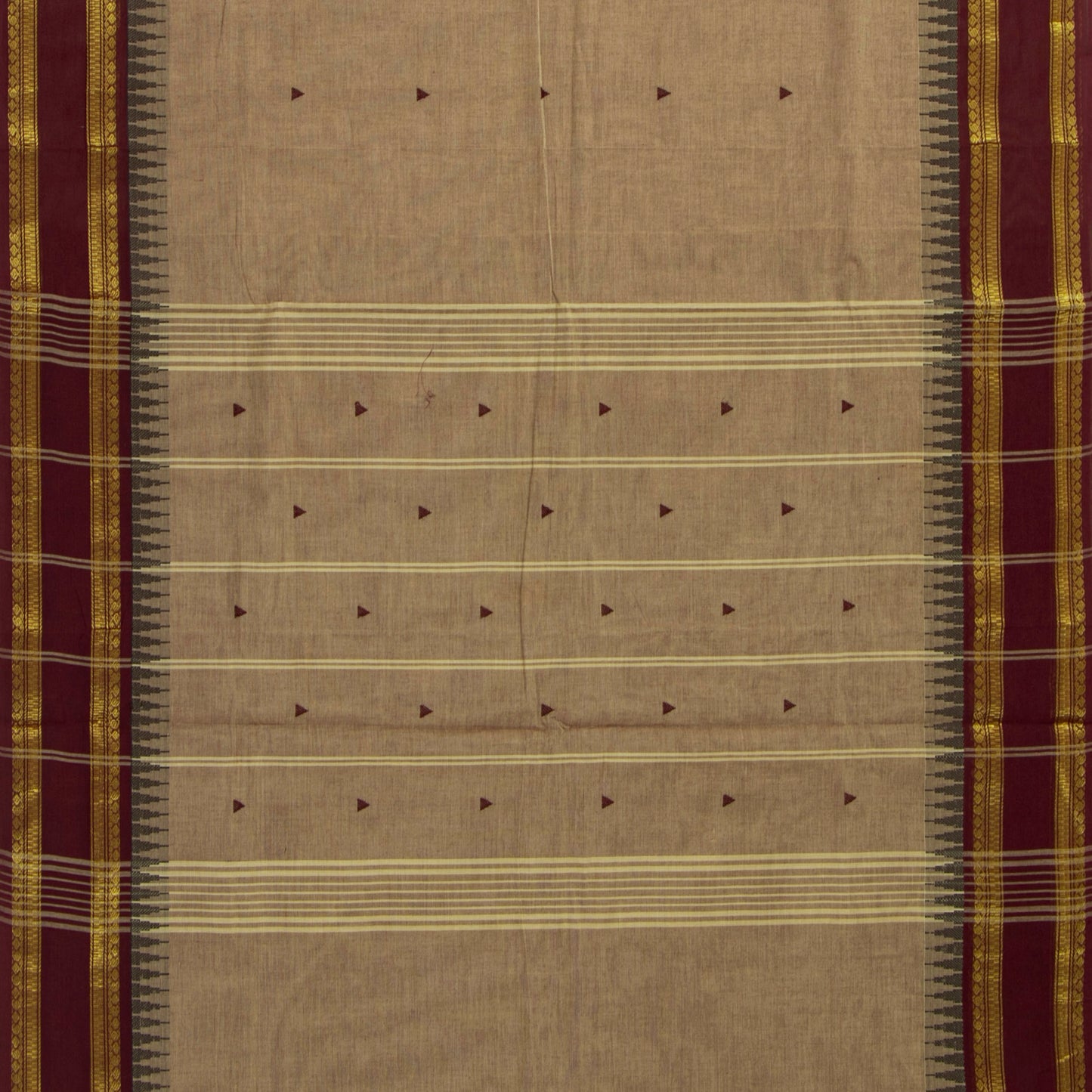 Beige And Maroon Kanchi Cotton Saree For Festive Wear PV MM KC 910 - Cotton Saree - Panjavarnam PV MM KC 910