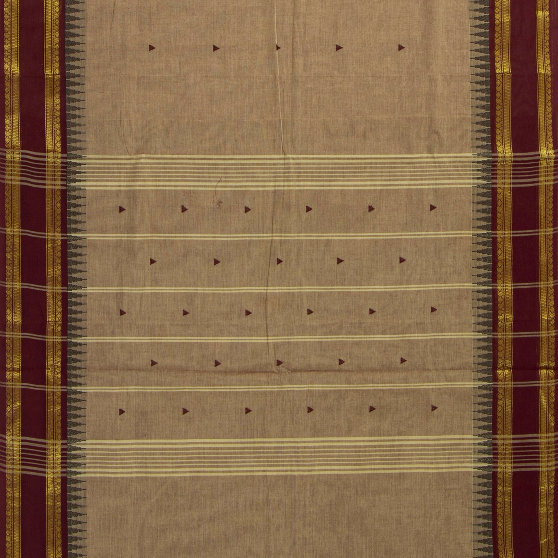 Beige And Maroon Kanchi Cotton Saree For Festive Wear PV MM KC 910 - Cotton Saree - Panjavarnam PV MM KC 910
