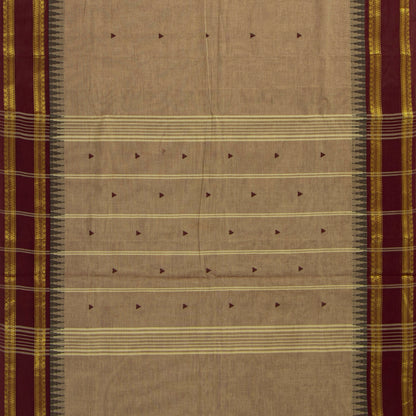 Beige And Maroon Kanchi Cotton Saree For Festive Wear PV MM KC 910 - Cotton Saree - Panjavarnam PV MM KC 910