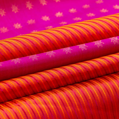 Pink Orange And Mustard Borderless Kanchipuram Silk Saree For Festive Wear PV GTA 106