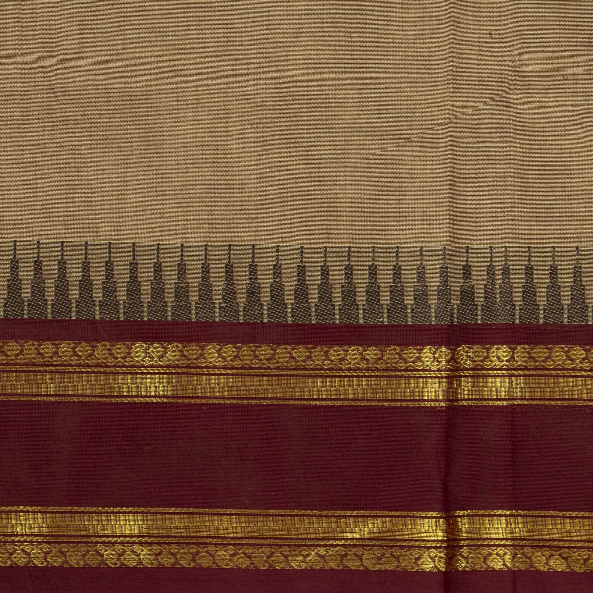 Beige And Maroon Kanchi Cotton Saree For Festive Wear PV MM KC 910 - Cotton Saree - Panjavarnam PV MM KC 910