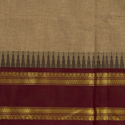 Beige And Maroon Kanchi Cotton Saree For Festive Wear PV MM KC 910 - Cotton Saree - Panjavarnam PV MM KC 910
