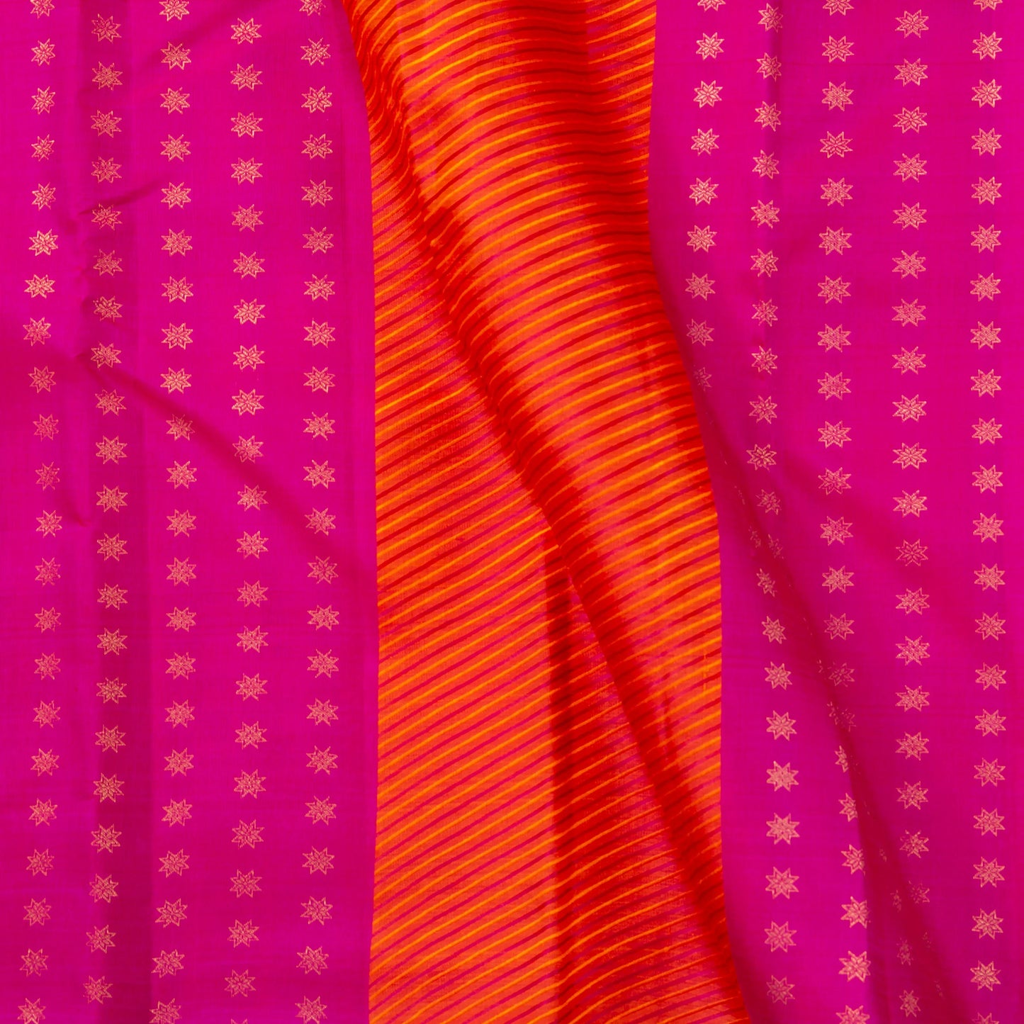 Pink Orange And Mustard Borderless Kanchipuram Silk Saree For Festive Wear PV GTA 106