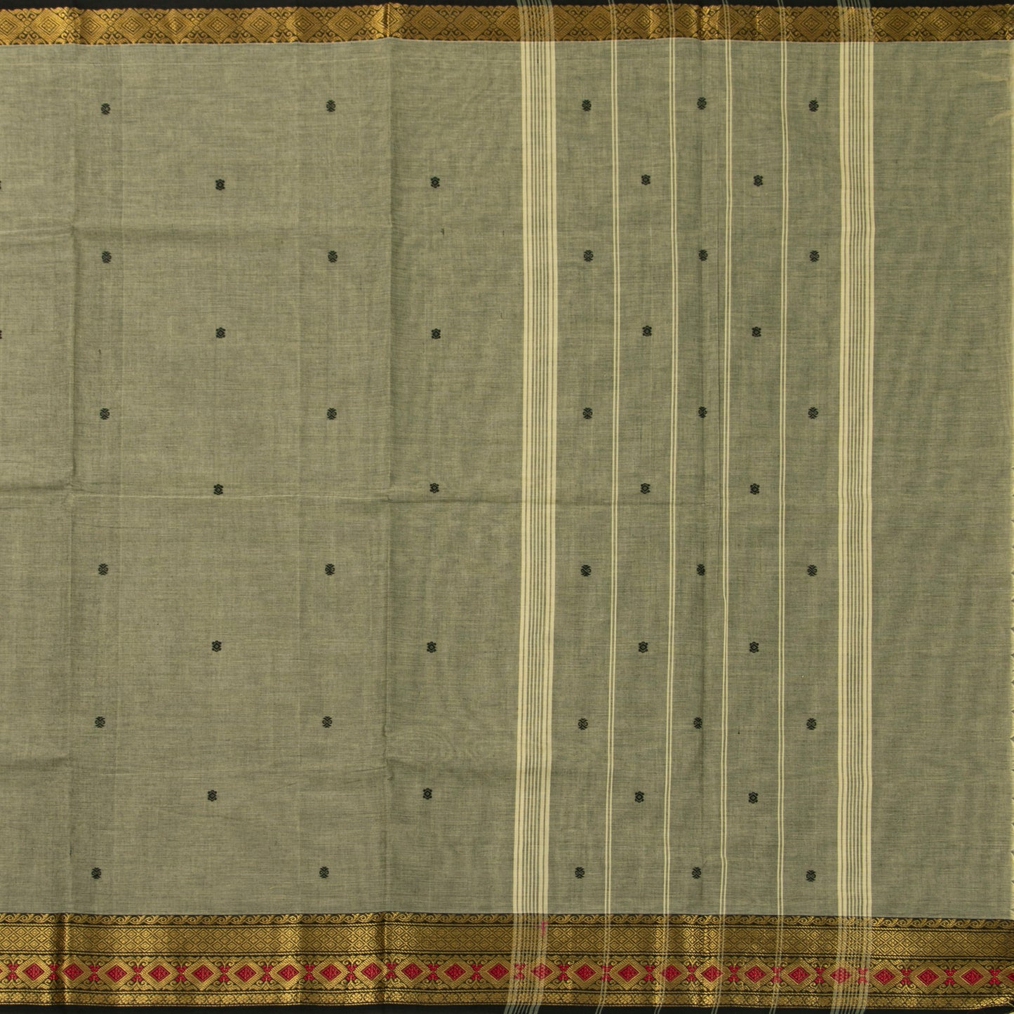Elachi Green And Black Kanchi Cotton Saree For Festive Wear PV MM KC 904 - Cotton Saree - Panjavarnam PV MM KC 904