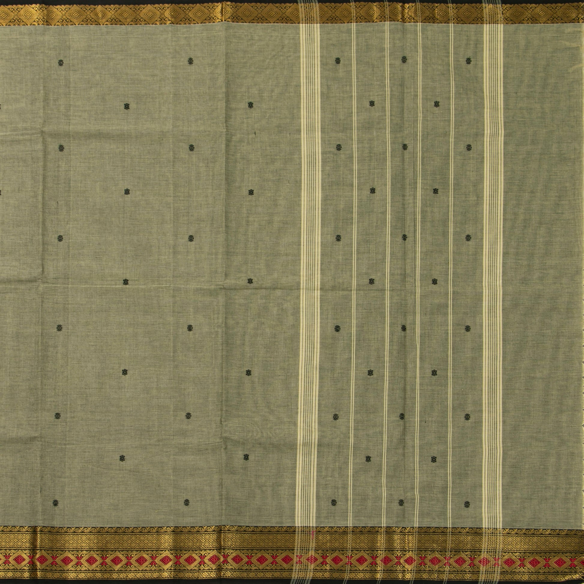 Elachi Green And Black Kanchi Cotton Saree For Festive Wear PV MM KC 904 - Cotton Saree - Panjavarnam PV MM KC 904