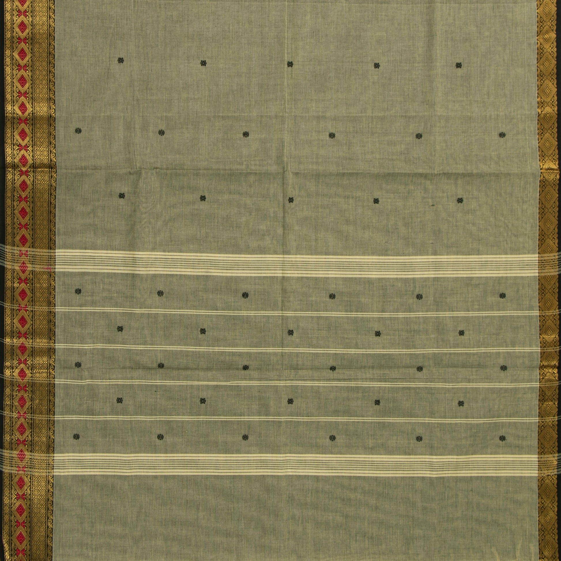 Elachi Green And Black Kanchi Cotton Saree For Festive Wear PV MM KC 904 - Cotton Saree - Panjavarnam PV MM KC 904