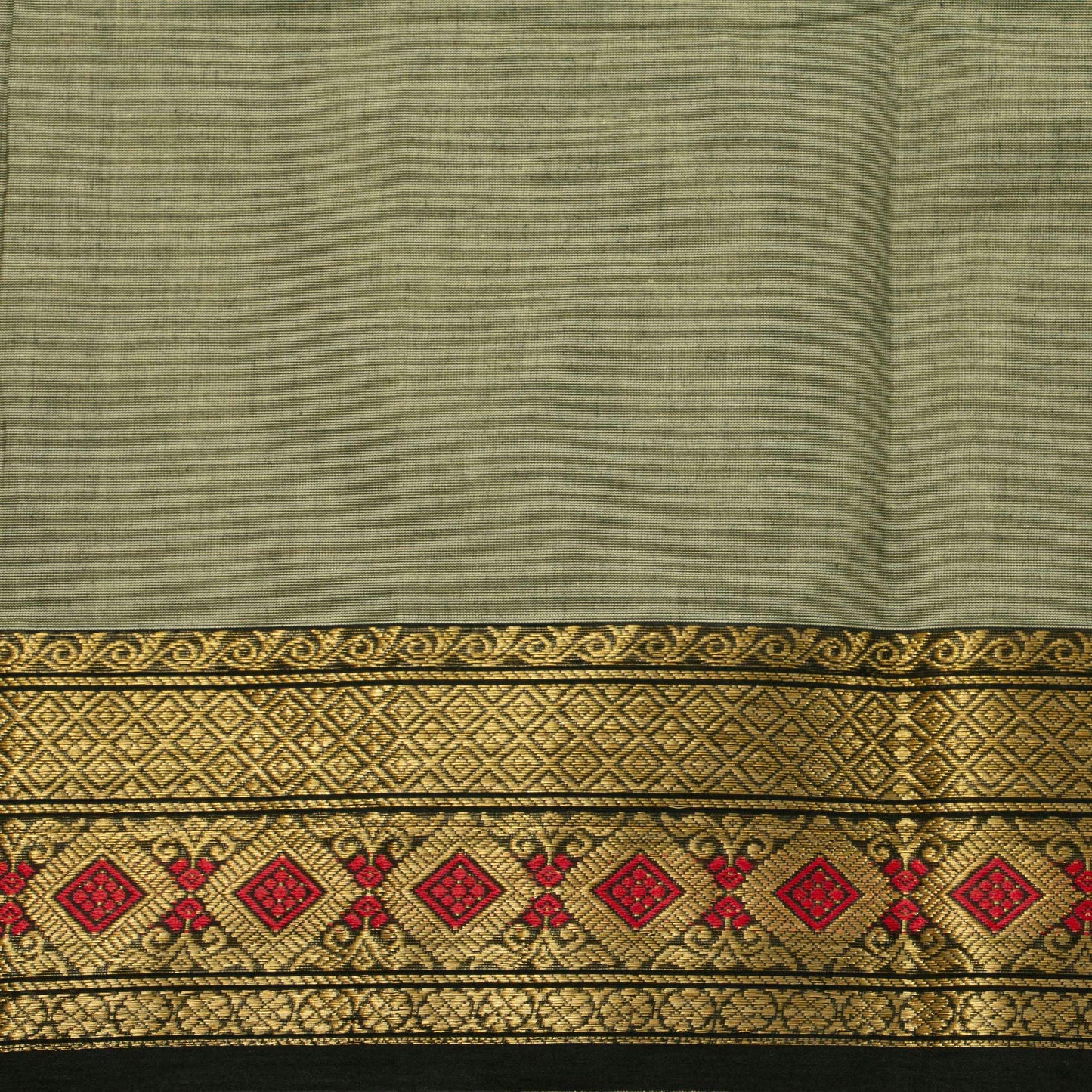 Elachi Green And Black Kanchi Cotton Saree For Festive Wear PV MM KC 904 - Cotton Saree - Panjavarnam PV MM KC 904