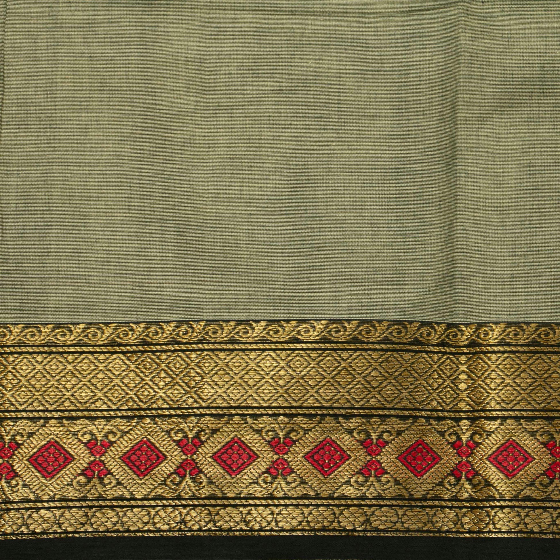 Elachi Green And Black Kanchi Cotton Saree For Festive Wear PV MM KC 904 - Cotton Saree - Panjavarnam PV MM KC 904