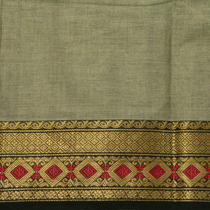 Elachi Green And Black Kanchi Cotton Saree For Festive Wear PV MM KC 904 - Cotton Saree - Panjavarnam PV MM KC 904