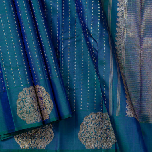 Mayilkazhuthu Blue And Green Dual Shade Kanchipuram Silk Saree For Wedding Wear PV GTA 105