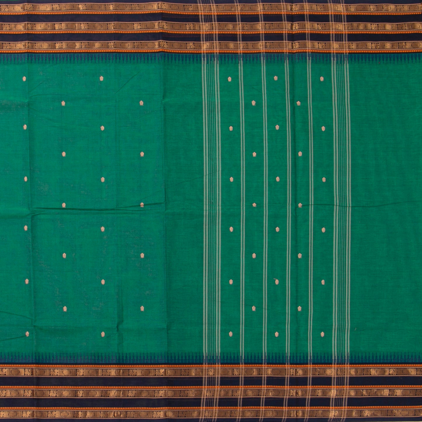 Teal And Black Kanchi Cotton Saree For Festive Wear PV MM KC 905 - Cotton Saree - Panjavarnam PV MM KC 905