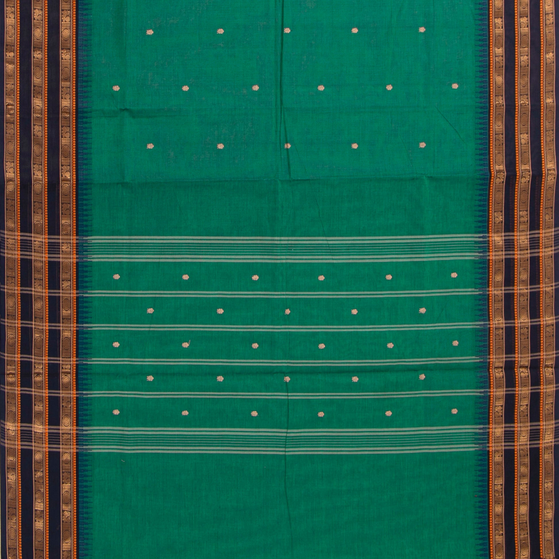Teal And Black Kanchi Cotton Saree For Festive Wear PV MM KC 905 - Cotton Saree - Panjavarnam PV MM KC 905