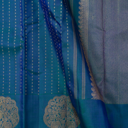 Mayilkazhuthu Blue And Green Dual Shade Kanchipuram Silk Saree For Wedding Wear PV GTA 105