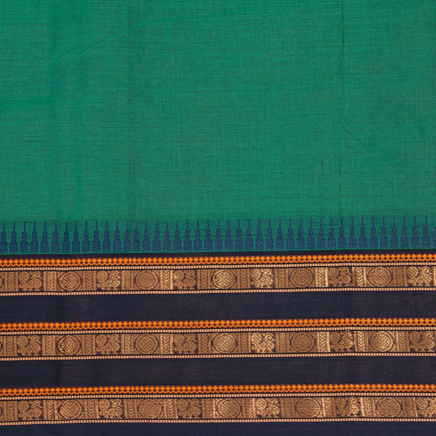Teal And Black Kanchi Cotton Saree For Festive Wear PV MM KC 905 - Cotton Saree - Panjavarnam PV MM KC 905