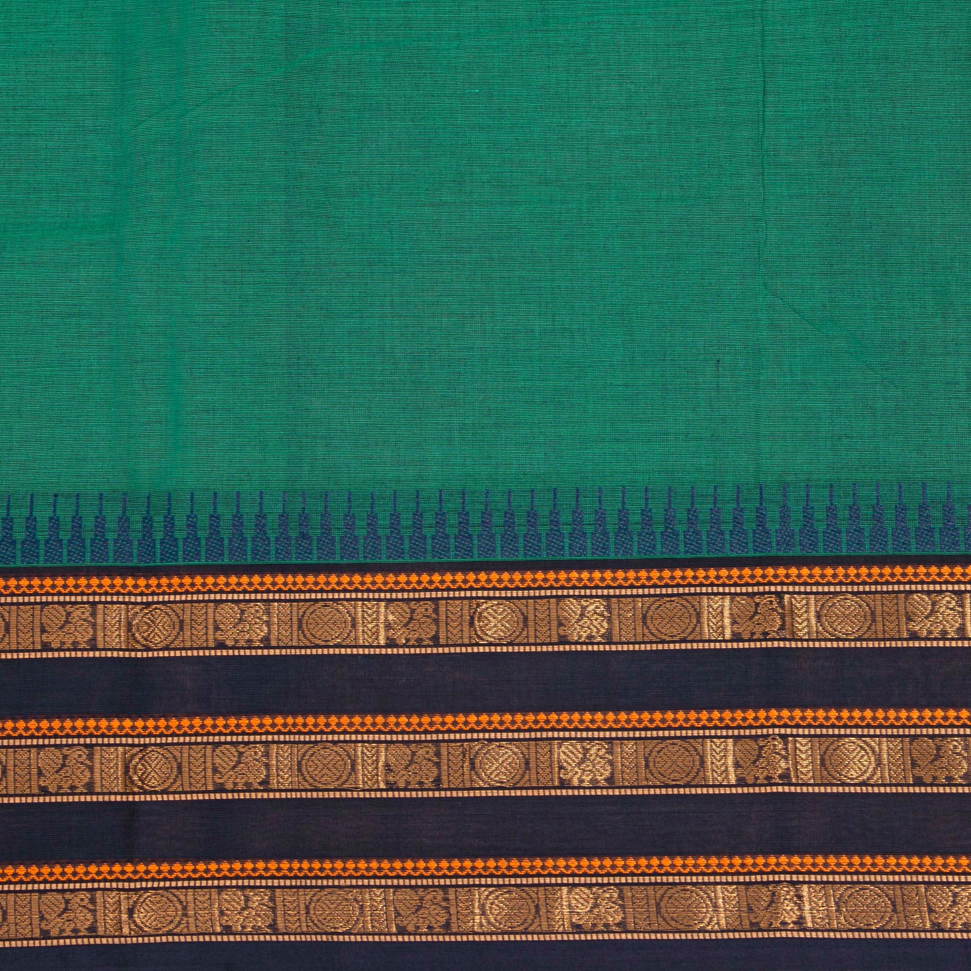 Teal And Black Kanchi Cotton Saree For Festive Wear PV MM KC 905 - Cotton Saree - Panjavarnam PV MM KC 905