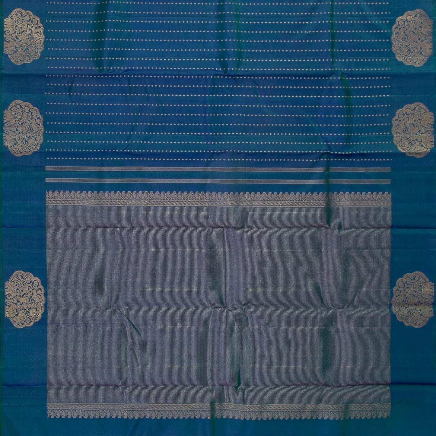 Mayilkazhuthu Blue And Green Dual Shade Kanchipuram Silk Saree For Wedding Wear PV GTA 105