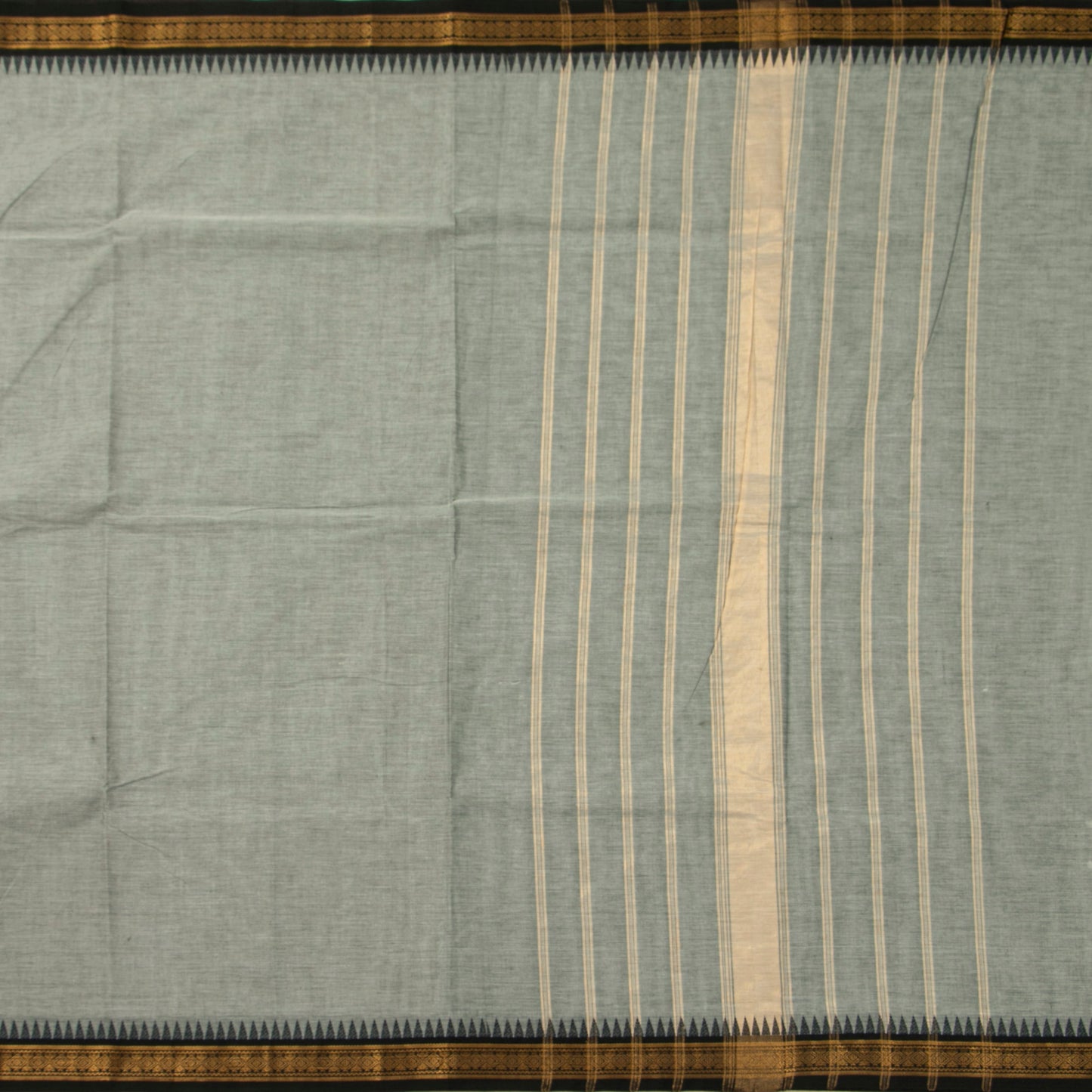 Grey And Black Kanchi Cotton Saree For Festive Wear PV MM KC 694